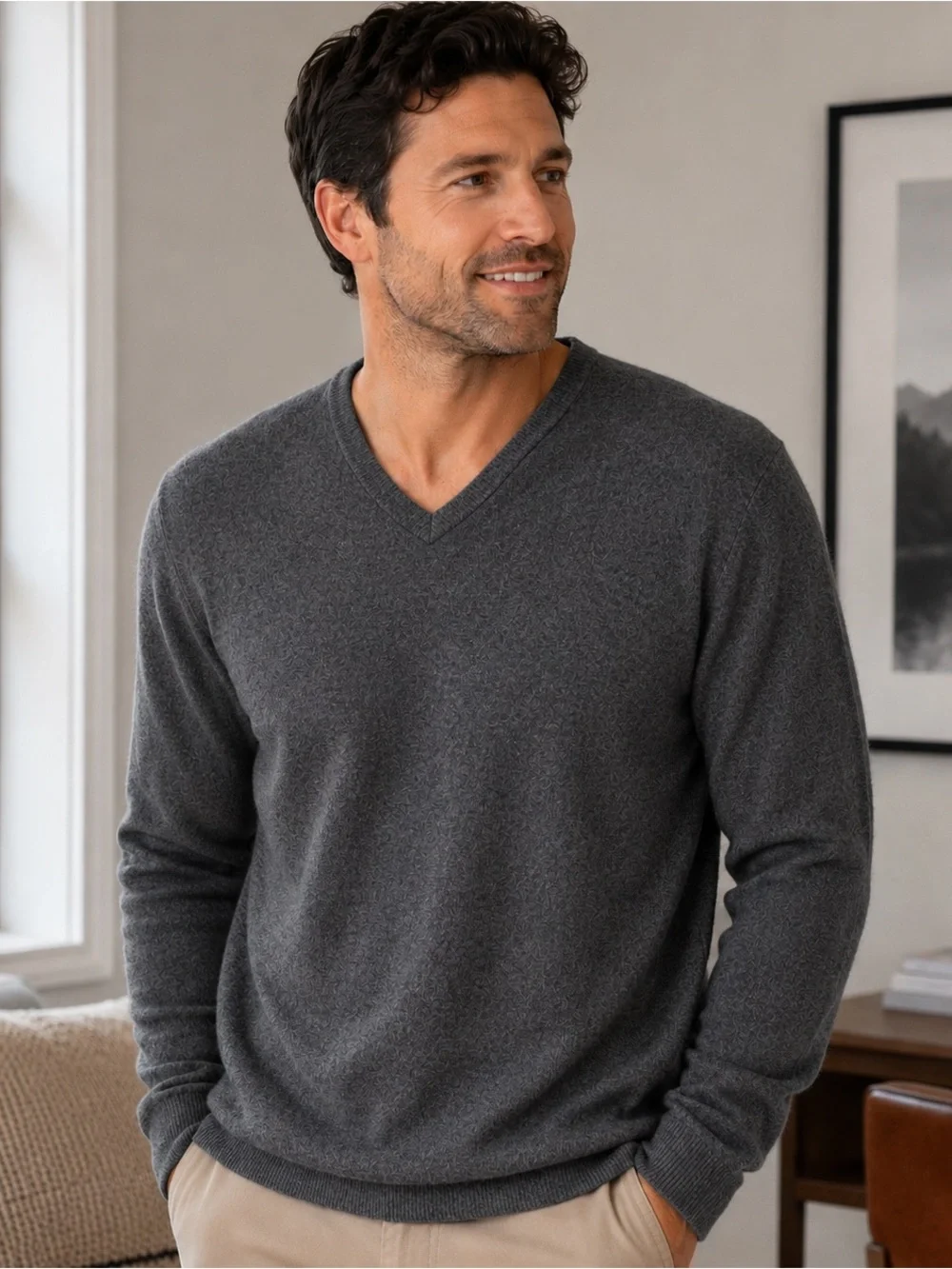 Banana Republic Luxury Blend Silk Cashmere V-Neck Sweater Men’s Large Gr